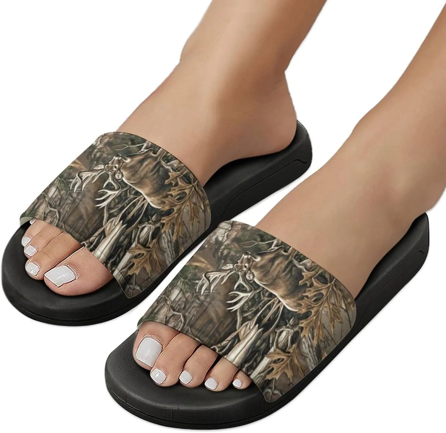 Deer Hunting Camouflage Bull Skull Funny Slide Sandals Non-Slip PVC Shower Slipper House Shoes Open Toe Slippers for Adult