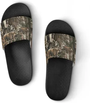 Deer Hunting Camouflage Bull Skull Funny Slide Sandals Non-Slip PVC Shower Slipper House Shoes Open Toe Slippers for Adult