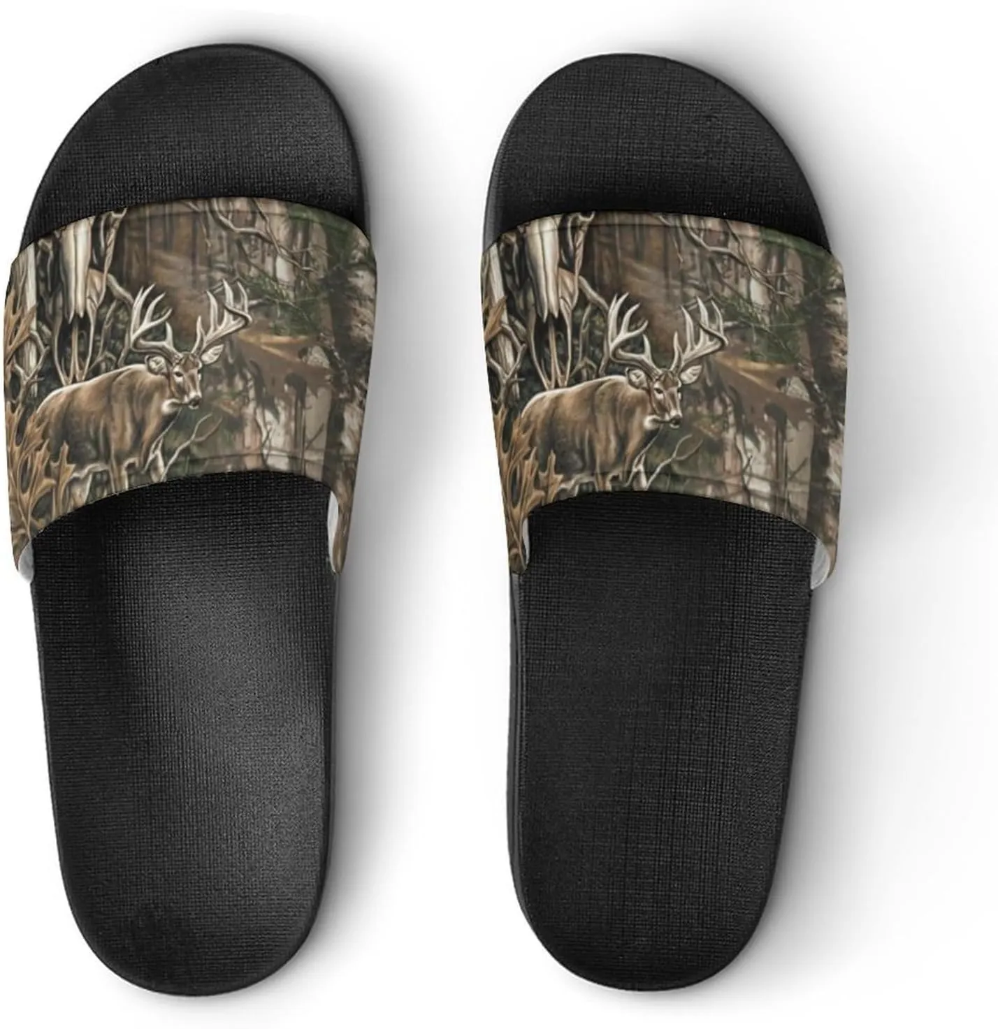 Deer Hunting Camouflage Bull Skull Funny Slide Sandals Non-Slip PVC Shower Slipper House Shoes Open Toe Slippers for Adult