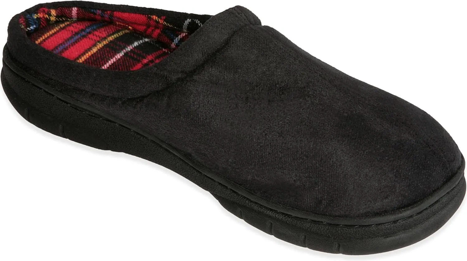 Deluxe Comfort Men's Memory Foam Slipper, Size 11-12 – Suede Vamp Checkered Lining – Memory Foam Insole – Strong TPR Outsole – Men's Slippers, Black Suede