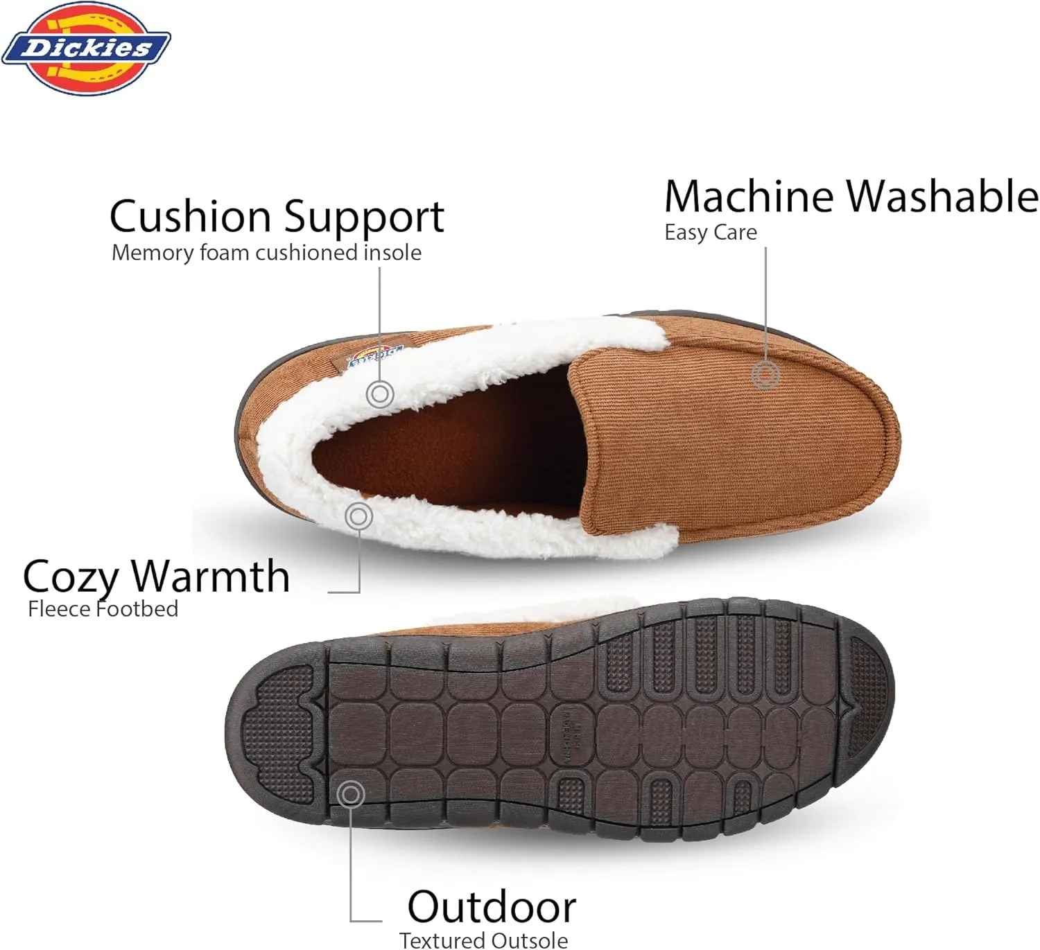 Dickies Men's Closed Back Memory Foam Corduroy Venetian Slipper-Indoor/Outdoor Sole, Machine Washable