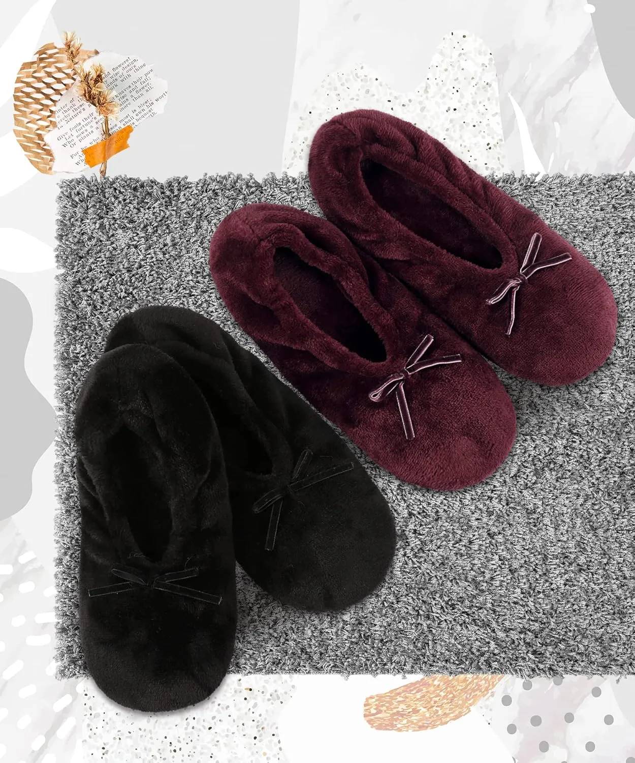 DICUIRD Ballerina House Slippers for Women, Anti-Skid Comfy Warm Ballet Style Slippers