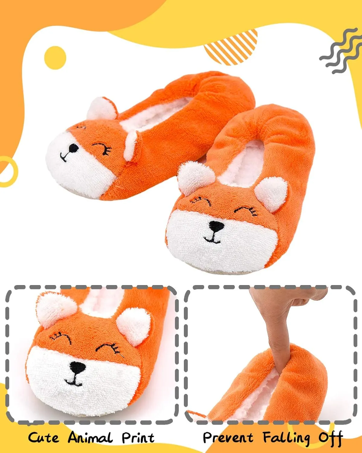 DICUIRD Kid's Animal Slipper Socks, Cartoon Cozy Fleece Indoor Kids Slipper, Fluzzy Warm Bedroom Shoes