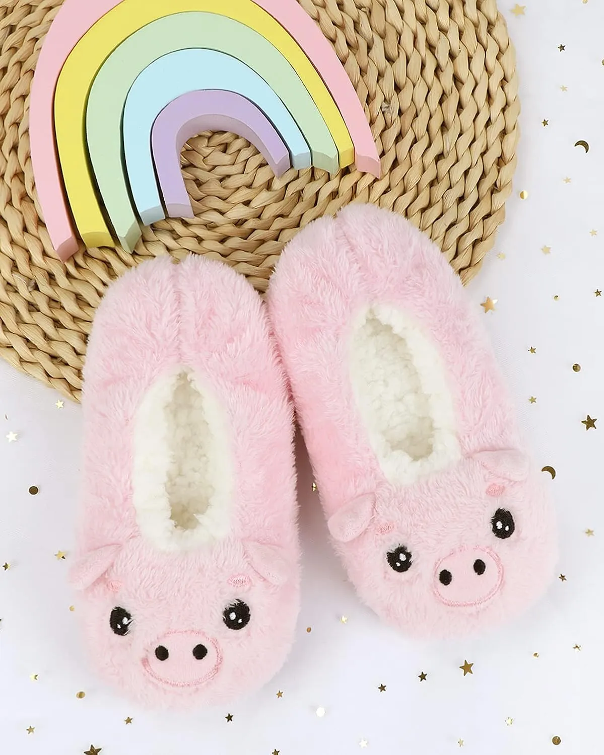 DICUIRD Kid's Animal Slipper Socks, Cartoon Cozy Fleece Indoor Kids Slipper, Fluzzy Warm Bedroom Shoes