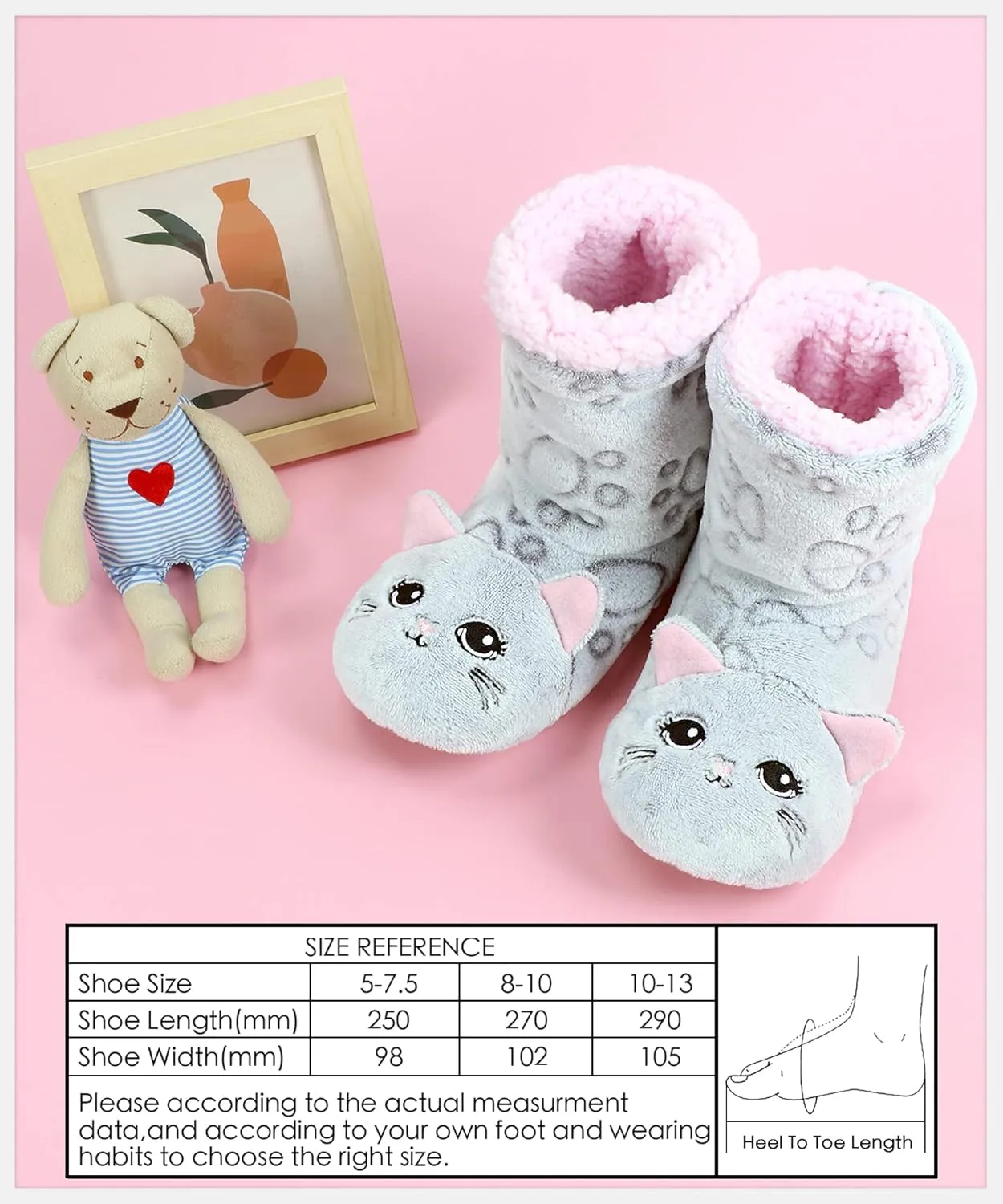 DICUIRD Slipper Socks for Women, Cozy Cute Animal House Indoor Socks with Soft Soles,Warm Fuzzy Sherpa Lined Booties Slippers with Non Slip Bottom,Womens Winter Christmas Gifts