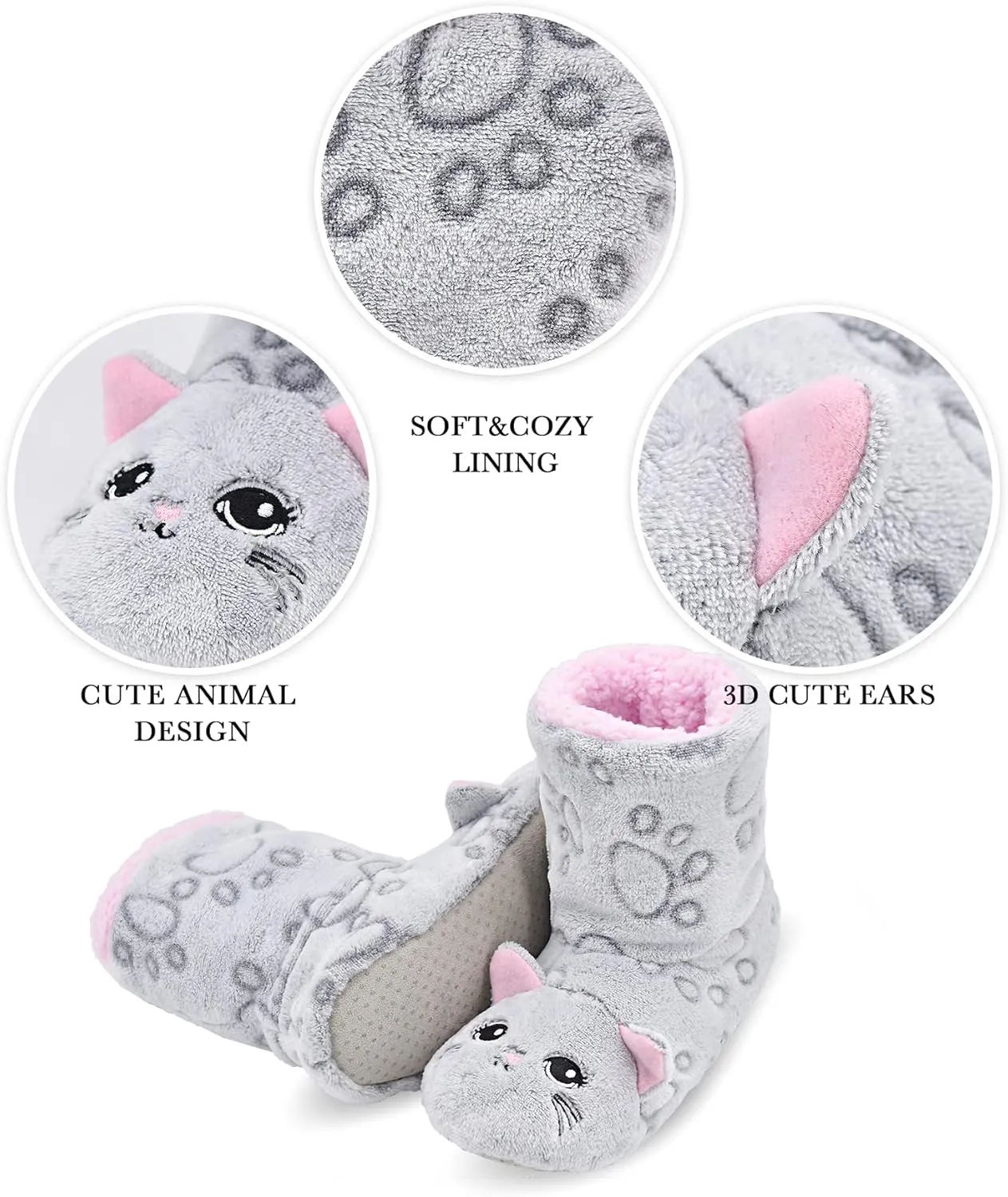 DICUIRD Slipper Socks for Women, Cozy Cute Animal House Indoor Socks with Soft Soles,Warm Fuzzy Sherpa Lined Booties Slippers with Non Slip Bottom,Womens Winter Christmas Gifts