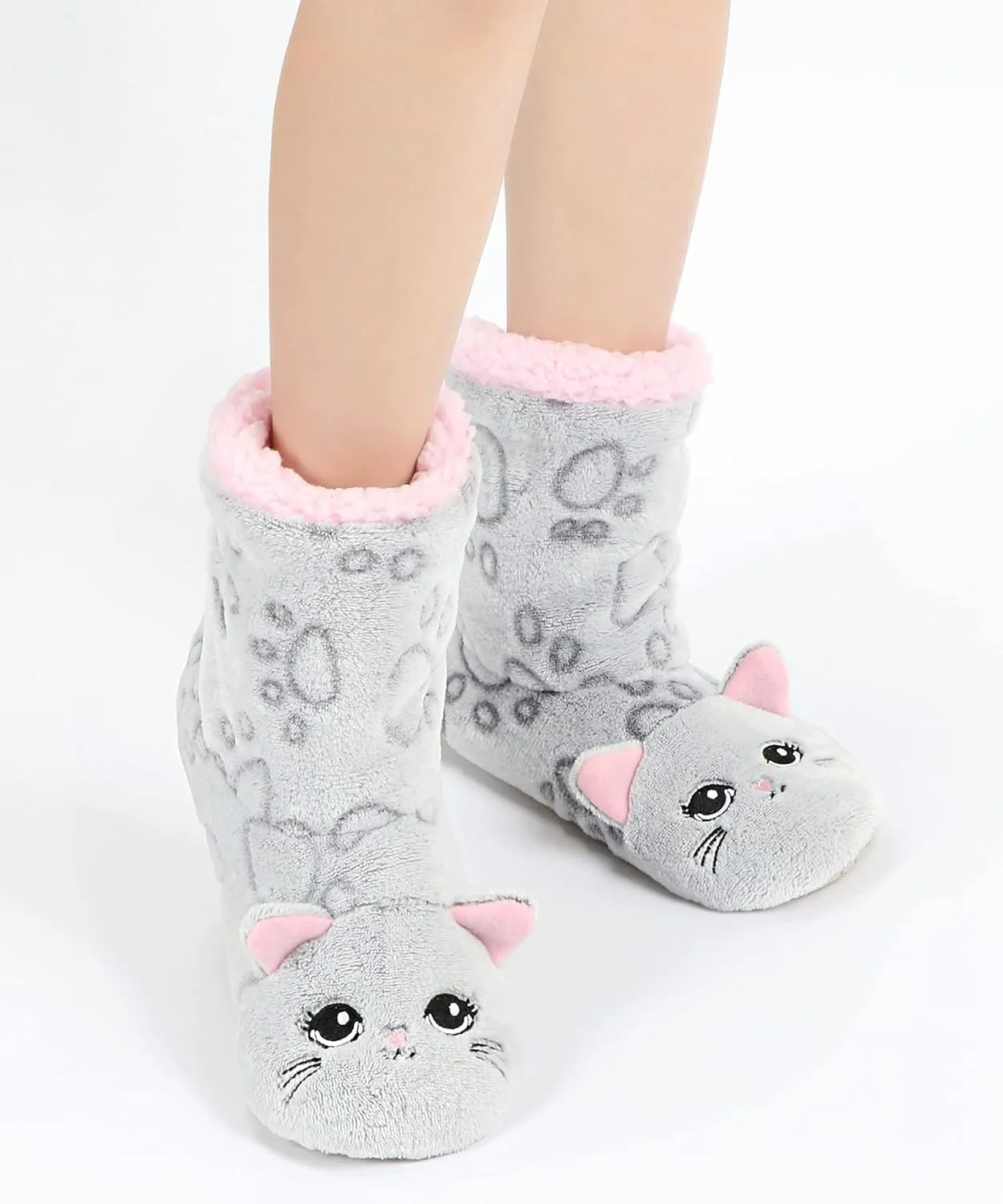 DICUIRD Slipper Socks for Women, Cozy Cute Animal House Indoor Socks with Soft Soles,Warm Fuzzy Sherpa Lined Booties Slippers with Non Slip Bottom,Womens Winter Christmas Gifts