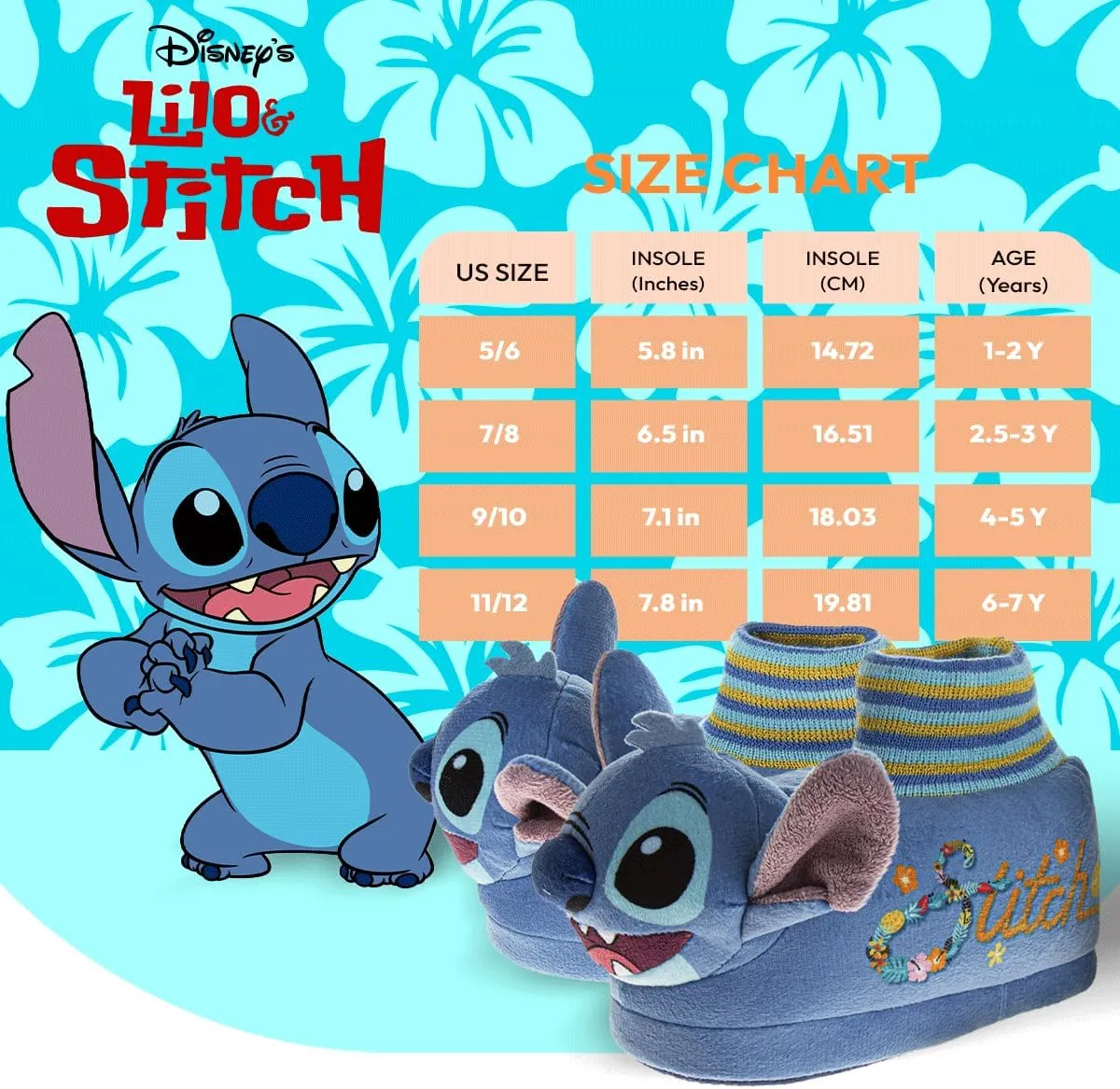 Disney Kids Lilo and Stitch Slippers for Girls - Stitch Plush Warm Soft Aline Comfy Lightweight House Shoes (5-10 toddler / 11-12 little kid)