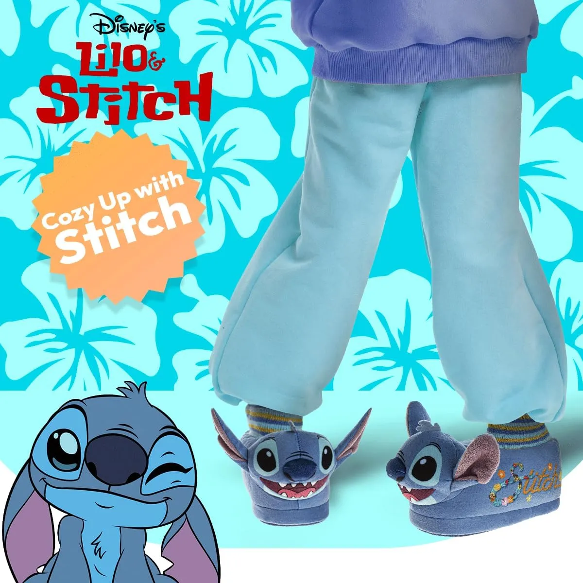 Disney Kids Lilo and Stitch Slippers for Girls - Stitch Plush Warm Soft Aline Comfy Lightweight House Shoes (5-10 toddler / 11-12 little kid)