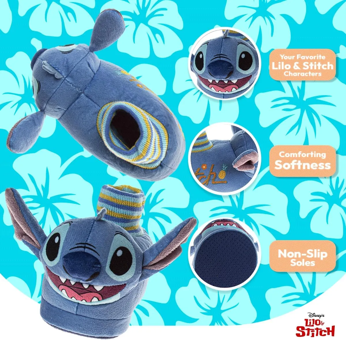 Disney Kids Lilo and Stitch Slippers for Girls - Stitch Plush Warm Soft Aline Comfy Lightweight House Shoes (5-10 toddler / 11-12 little kid)