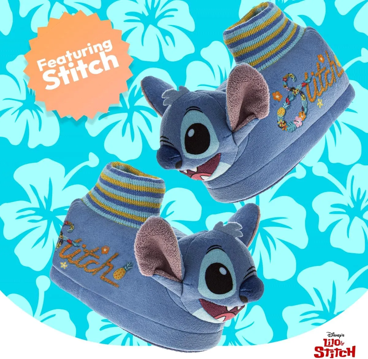 Disney Kids Lilo and Stitch Slippers for Girls - Stitch Plush Warm Soft Aline Comfy Lightweight House Shoes (5-10 toddler / 11-12 little kid)