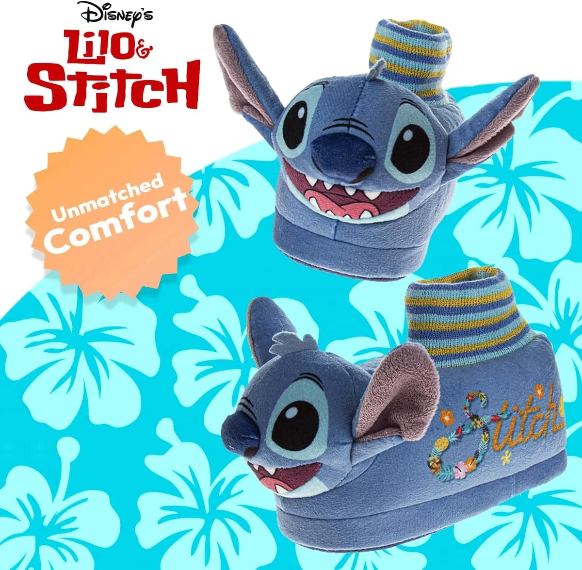 Disney Kids Lilo and Stitch Slippers for Girls - Stitch Plush Warm Soft Aline Comfy Lightweight House Shoes (5-10 toddler / 11-12 little kid)