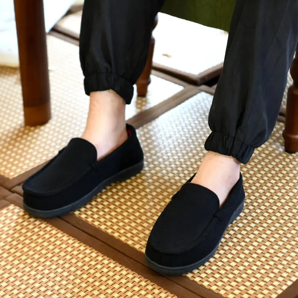 DL Men's Memory Foam Moccasin Slippers Breathable Moccasin Slippers Micro Wool House Shoes Anti-Slip Sole Indoor Outdoor