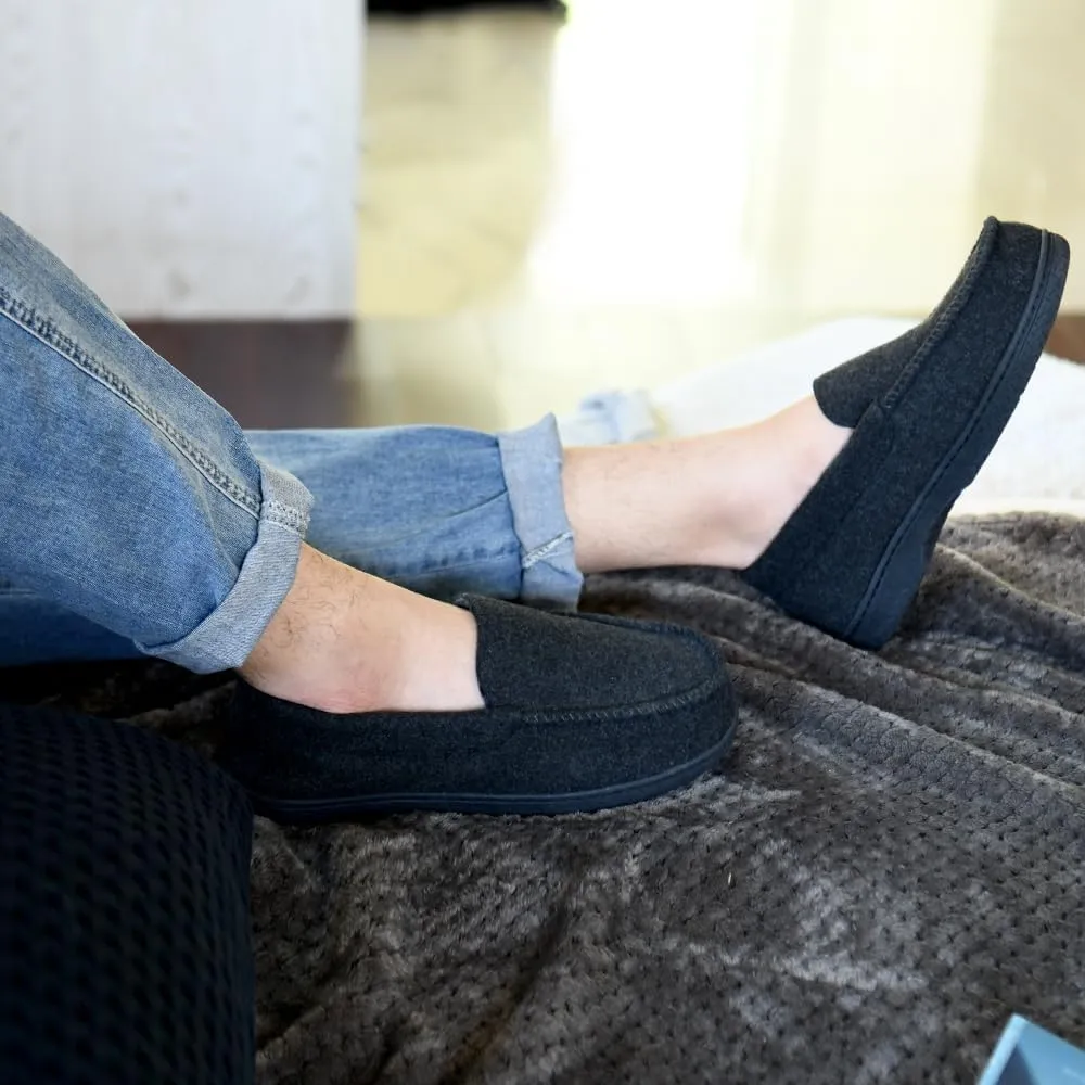 DL Men's Memory Foam Moccasin Slippers Breathable Moccasin Slippers Micro Wool House Shoes Anti-Slip Sole Indoor Outdoor
