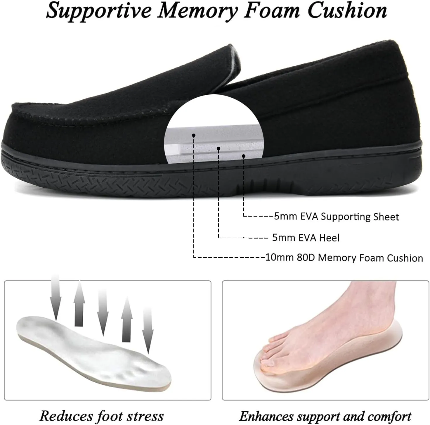 DL Men's Memory Foam Moccasin Slippers Breathable Moccasin Slippers Micro Wool House Shoes Anti-Slip Sole Indoor Outdoor