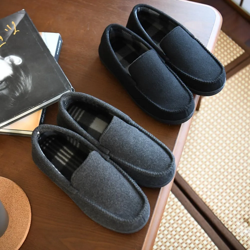 DL Men's Memory Foam Moccasin Slippers Breathable Moccasin Slippers Micro Wool House Shoes Anti-Slip Sole Indoor Outdoor