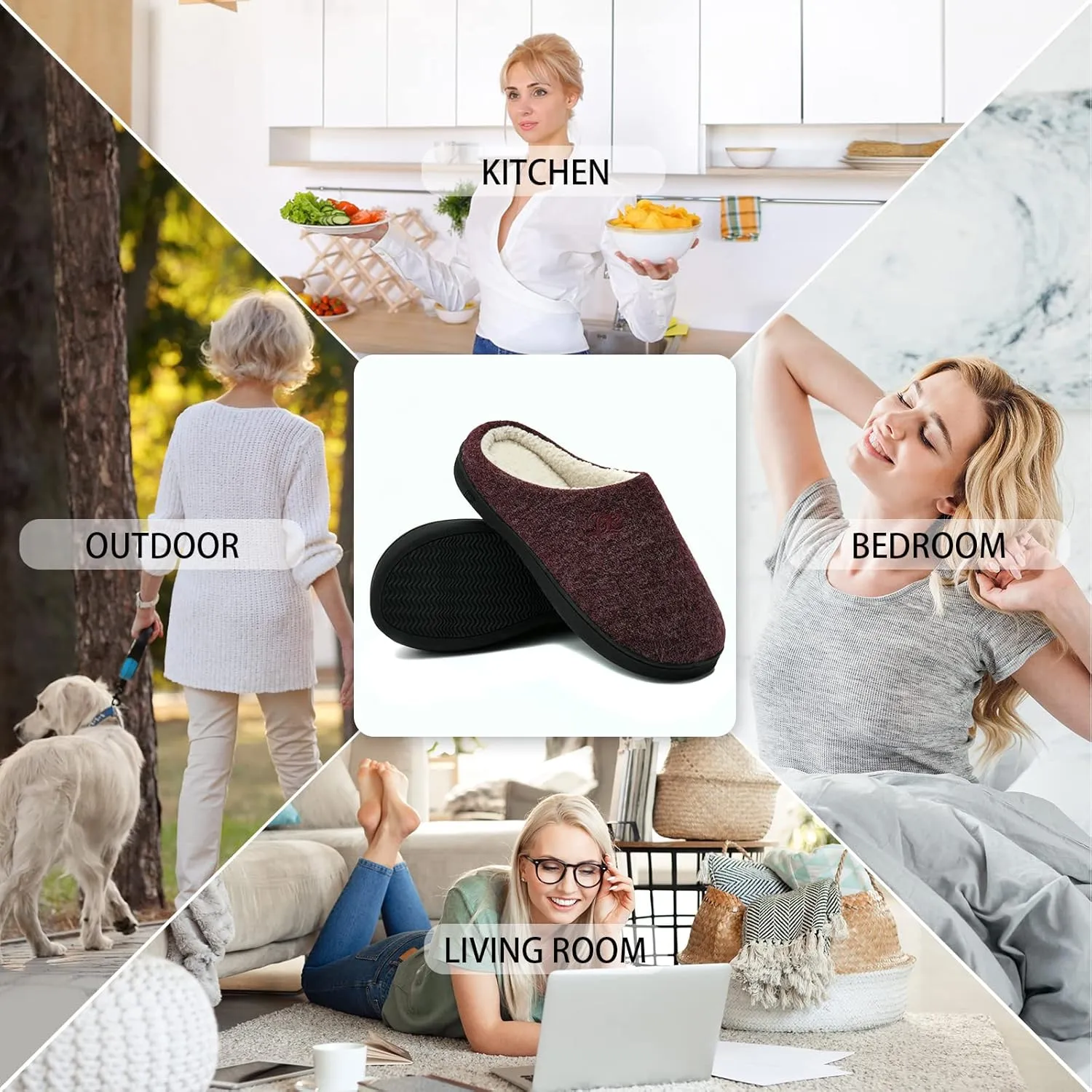 DL Womens Memory Foam Slippers, Cozy Slip on House Slippers for Women Indoor Outdoor, Comfy Women's Bedroom Slippers Warm Soft Flannel Lining Home Slippers Size 5-12 Purple Blue Pink Grey Navy Black