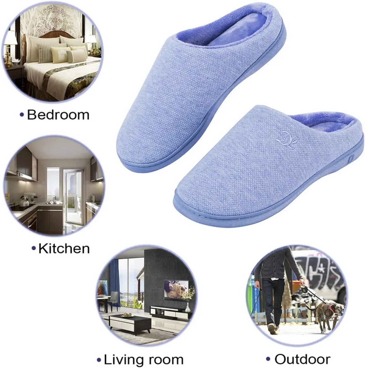 DL Womens Memory Foam Slippers, Cozy Slip on House Slippers for Women Indoor Outdoor, Comfy Women's Bedroom Slippers Warm Soft Flannel Lining Home Slippers Size 5-12 Purple Blue Pink Grey Navy Black