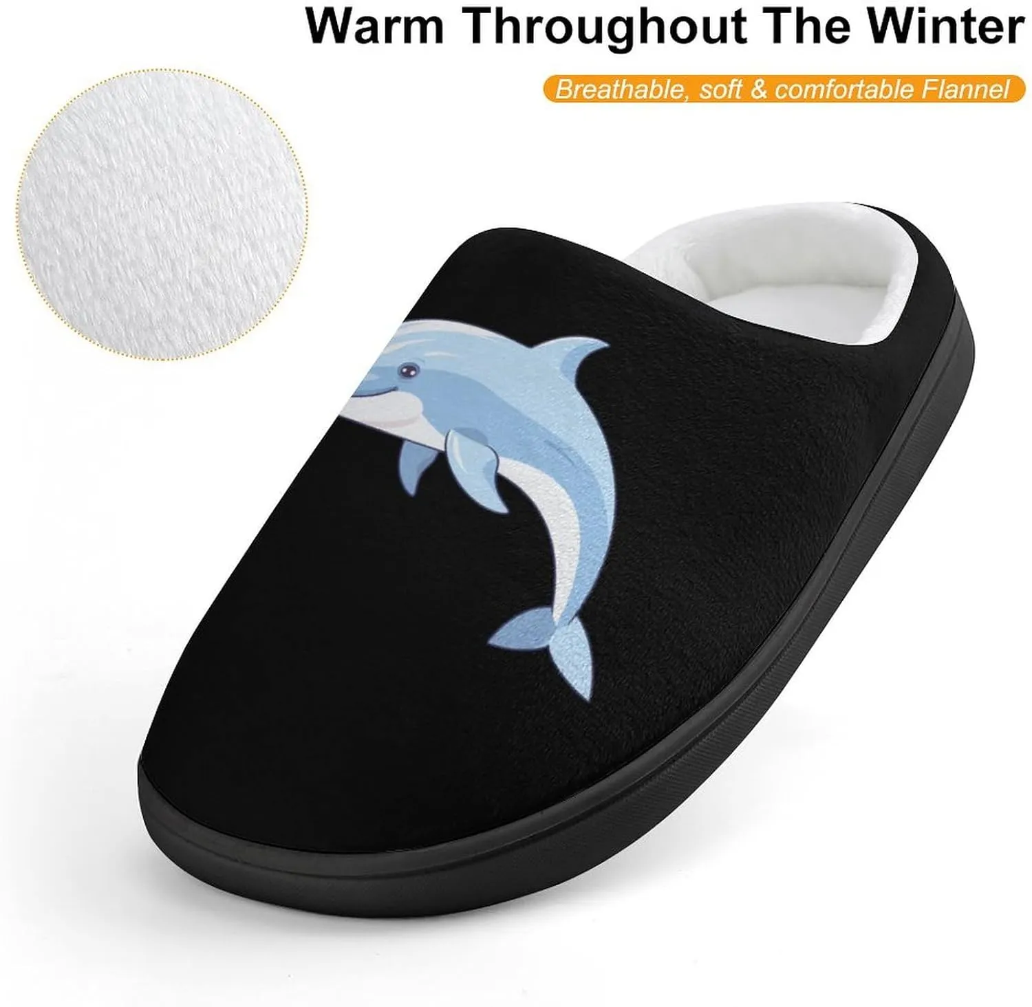 Dolphin Kids Slippers for Girls Boys Winter Warm Plush Slip On House Slippers for Indoor Outdoor