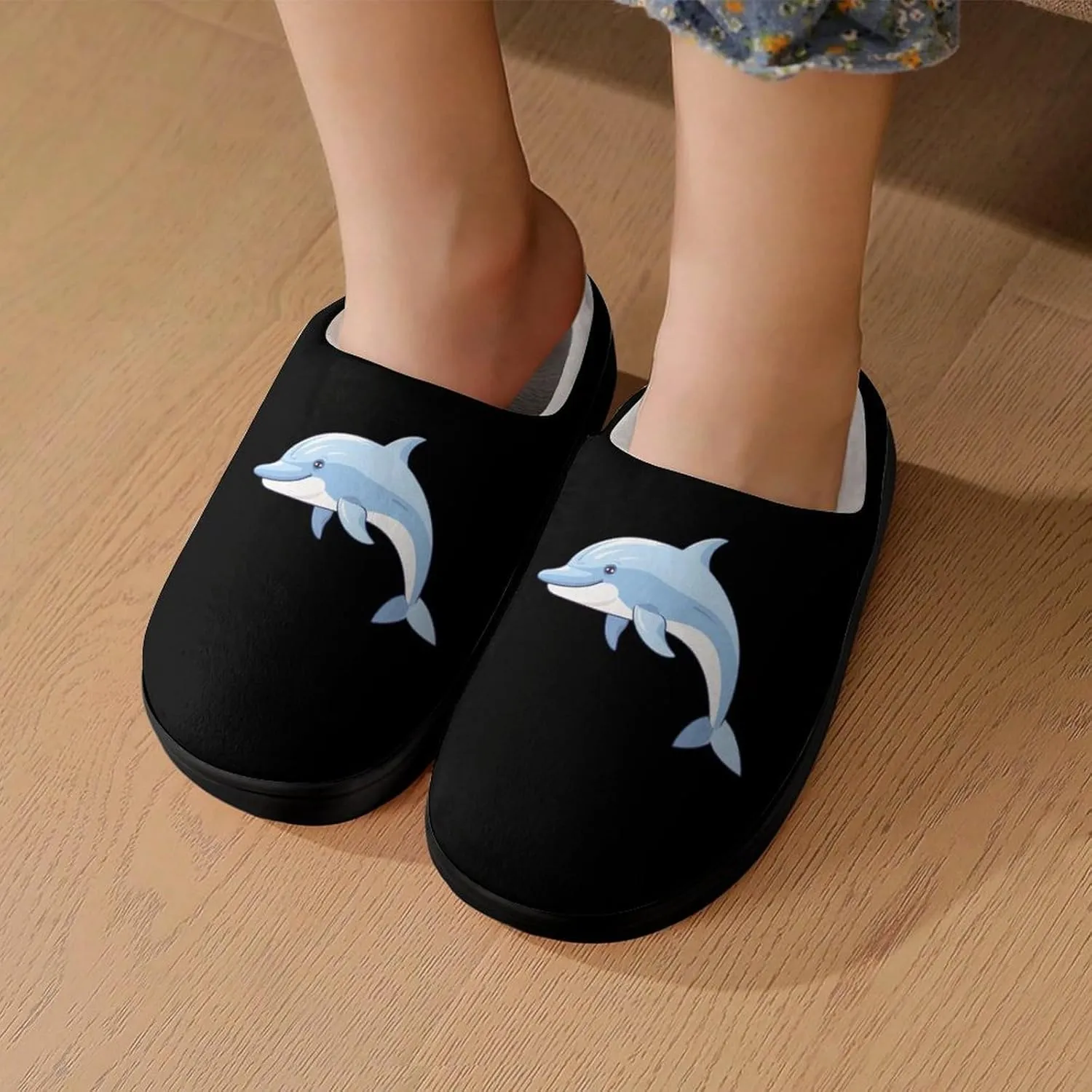 Dolphin Kids Slippers for Girls Boys Winter Warm Plush Slip On House Slippers for Indoor Outdoor