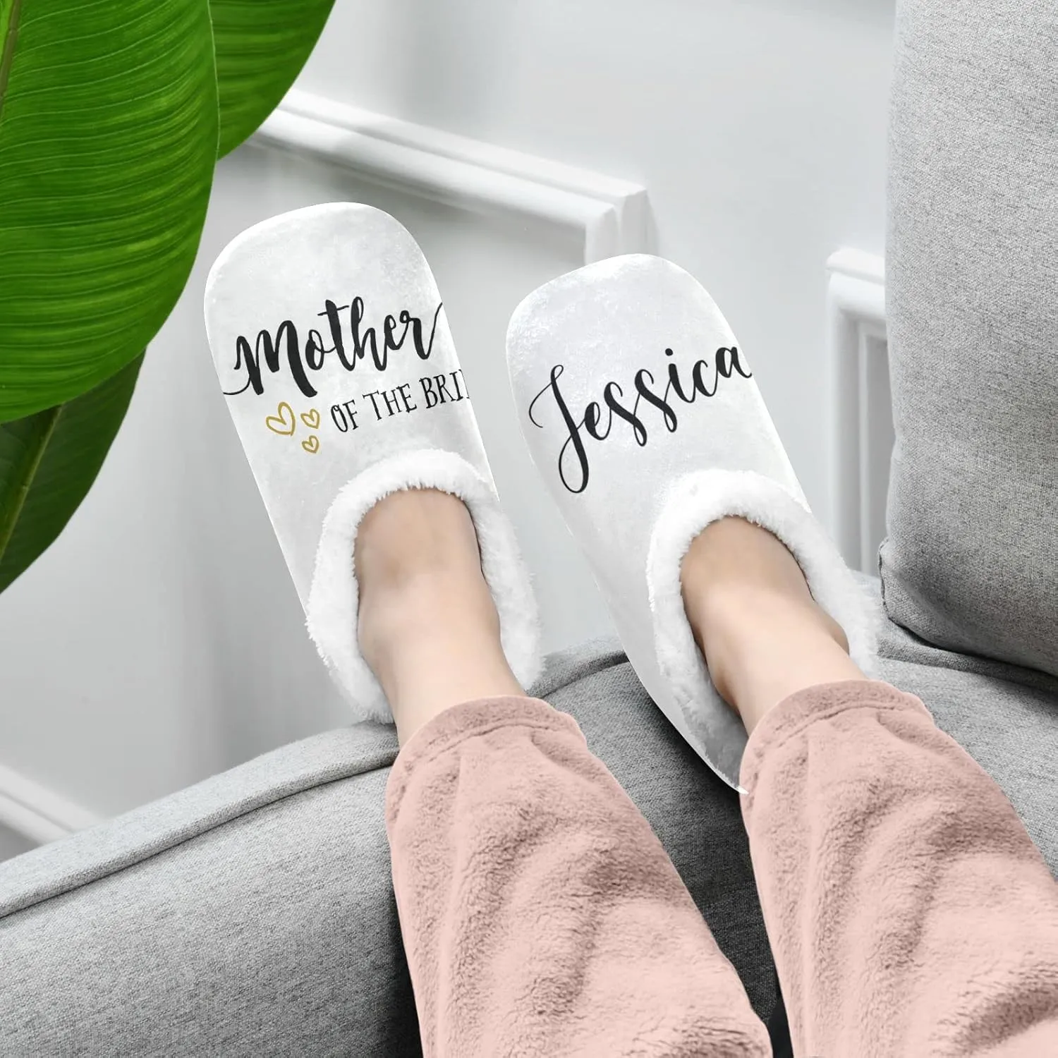 DOMIKING Bride Custom Wedding Bride Slippers Bridesmaid Personalized Bridal Warm Slippers for Bed Bedroom Indoor Guest M