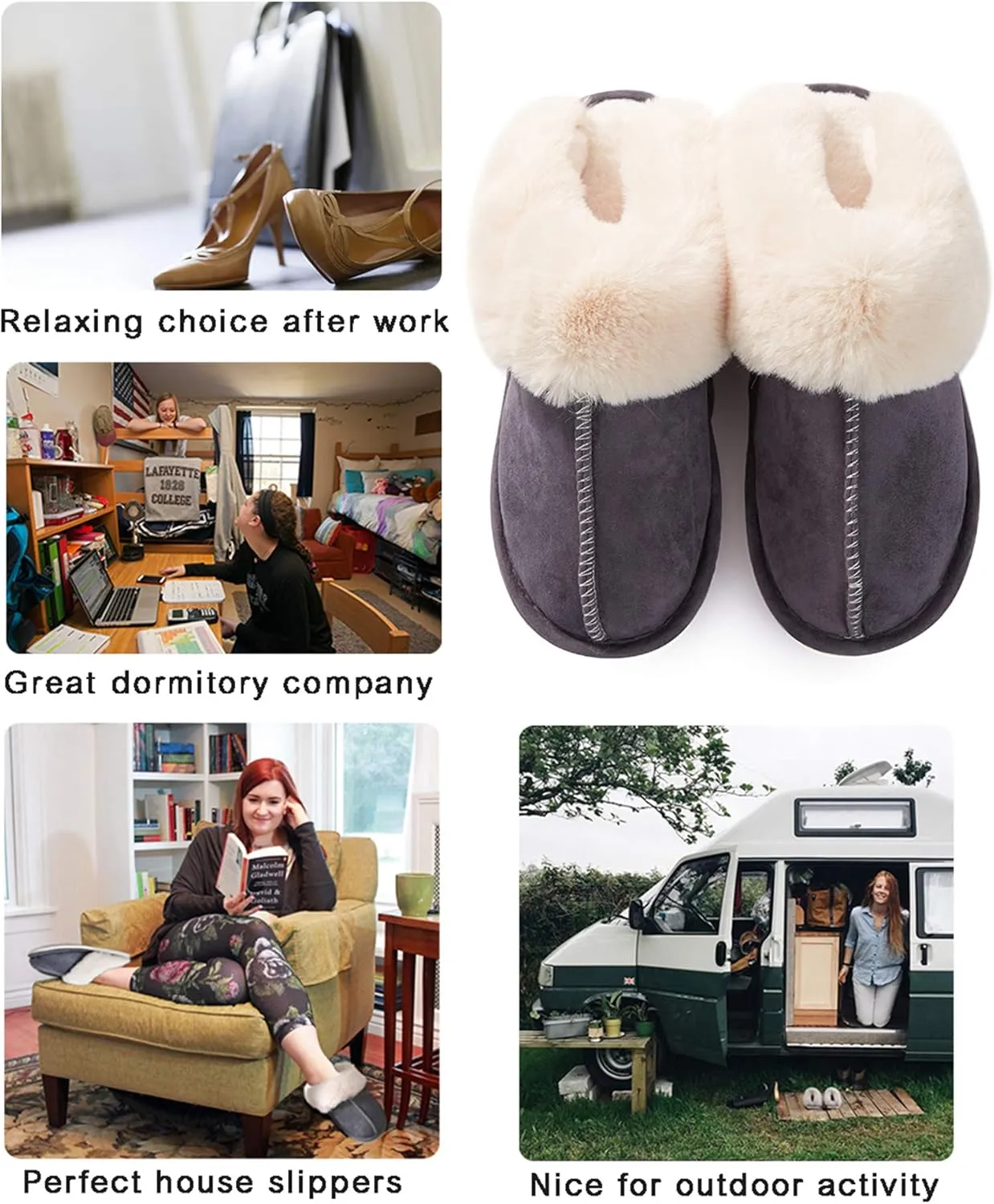 Donpapa Womens Slipper with Memory Foam Fluffy Soft Warm Slip On House Slippers Anti-Skid Cozy Plush for Indoor Outdoor