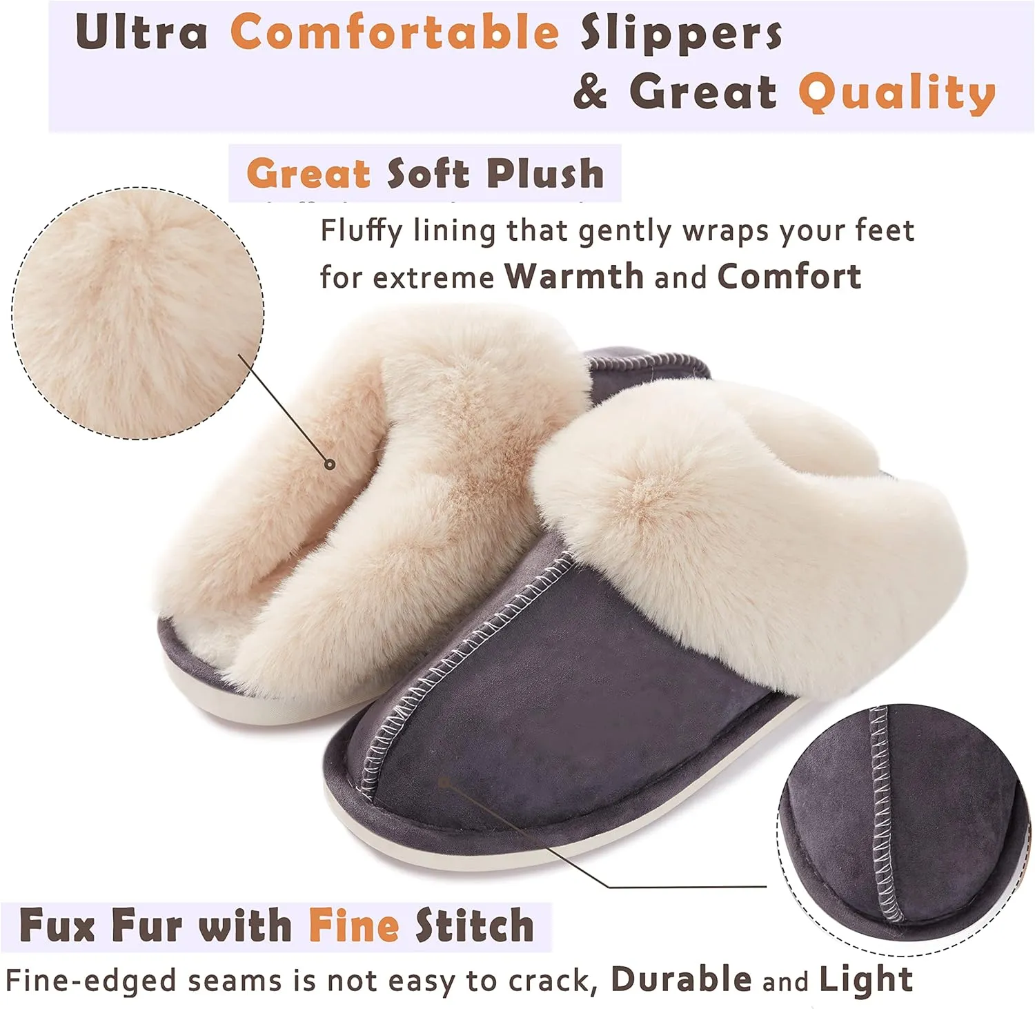 Donpapa Womens Slipper with Memory Foam Fluffy Soft Warm Slip On House Slippers Anti-Skid Cozy Plush for Indoor Outdoor