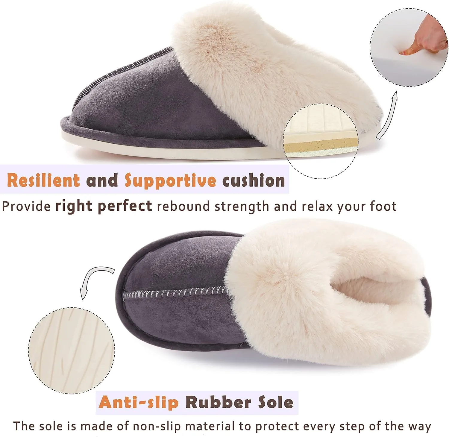 Donpapa Womens Slipper with Memory Foam Fluffy Soft Warm Slip On House Slippers Anti-Skid Cozy Plush for Indoor Outdoor