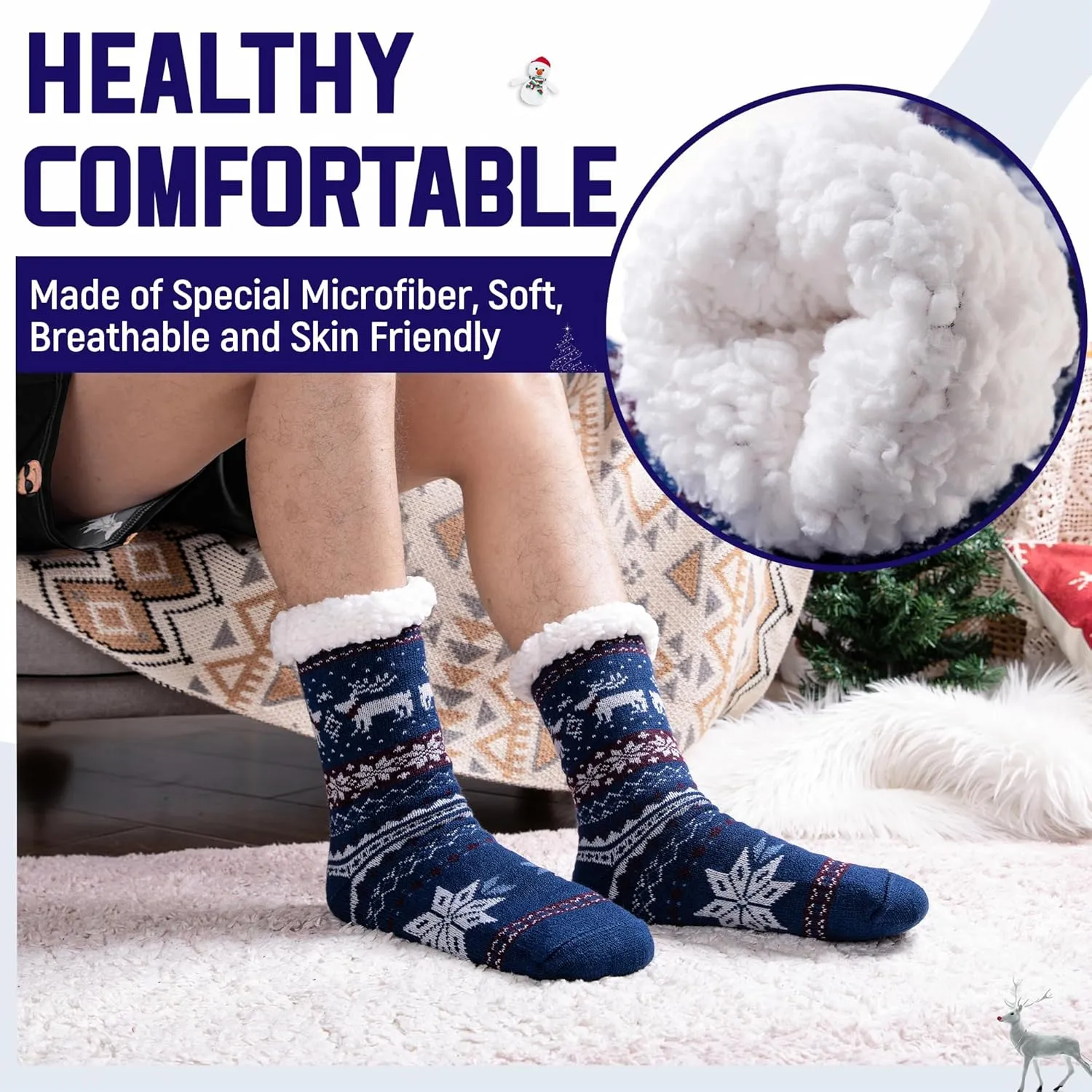 DoSmart Men's Winter Thermal Fleece Lining Knit Slipper Socks Soft Warm Cozy Fuzzy Fluffy Christmas Non Slip Socks