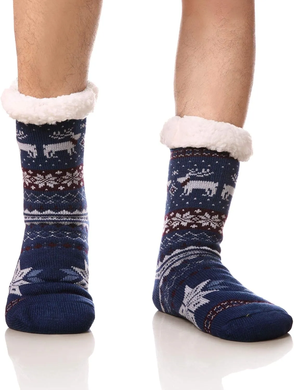 DoSmart Men's Winter Thermal Fleece Lining Knit Slipper Socks Soft Warm Cozy Fuzzy Fluffy Christmas Non Slip Socks