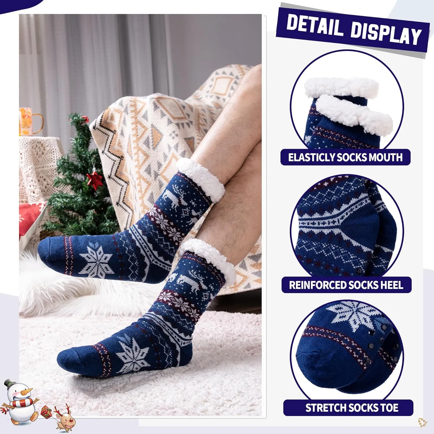 DoSmart Men's Winter Thermal Fleece Lining Knit Slipper Socks Soft Warm Cozy Fuzzy Fluffy Christmas Non Slip Socks