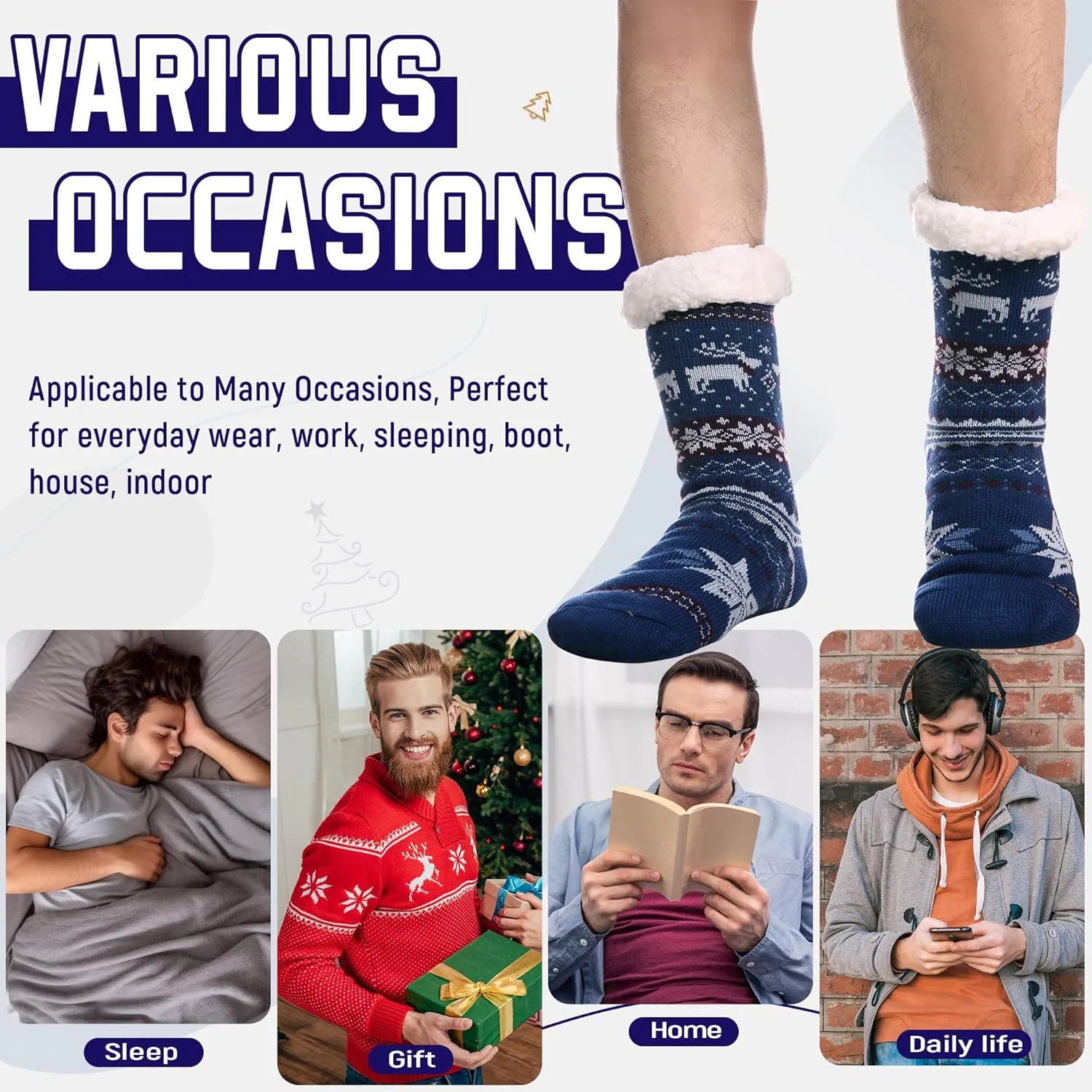 DoSmart Men's Winter Thermal Fleece Lining Knit Slipper Socks Soft Warm Cozy Fuzzy Fluffy Christmas Non Slip Socks