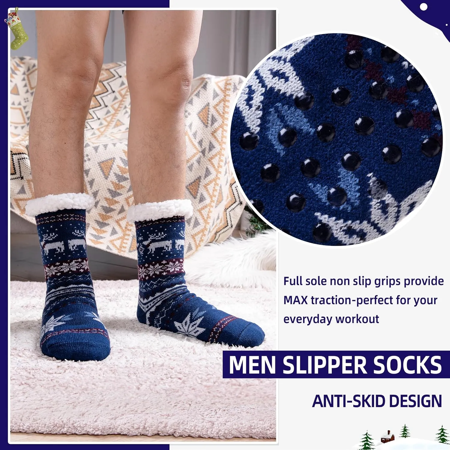 DoSmart Men's Winter Thermal Fleece Lining Knit Slipper Socks Soft Warm Cozy Fuzzy Fluffy Christmas Non Slip Socks
