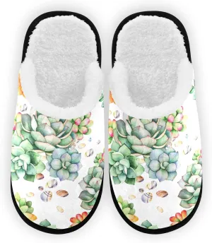 Dussdil Succulents Pebbles Floral Spa Slippers Cacti Branches Home Spa Slippers Shoes for Men Women Memory Foam Closed Toe Slipper Non Slip for House Hotel Bedroom Travel M