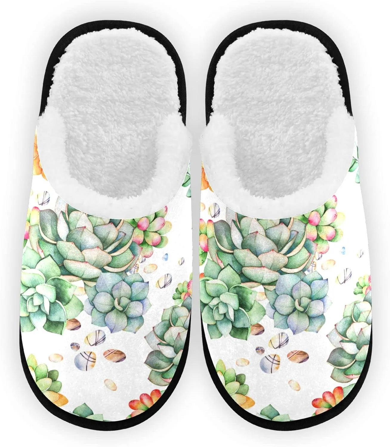 Dussdil Succulents Pebbles Floral Spa Slippers Cacti Branches Home Spa Slippers Shoes for Men Women Memory Foam Closed Toe Slipper Non Slip for House Hotel Bedroom Travel M