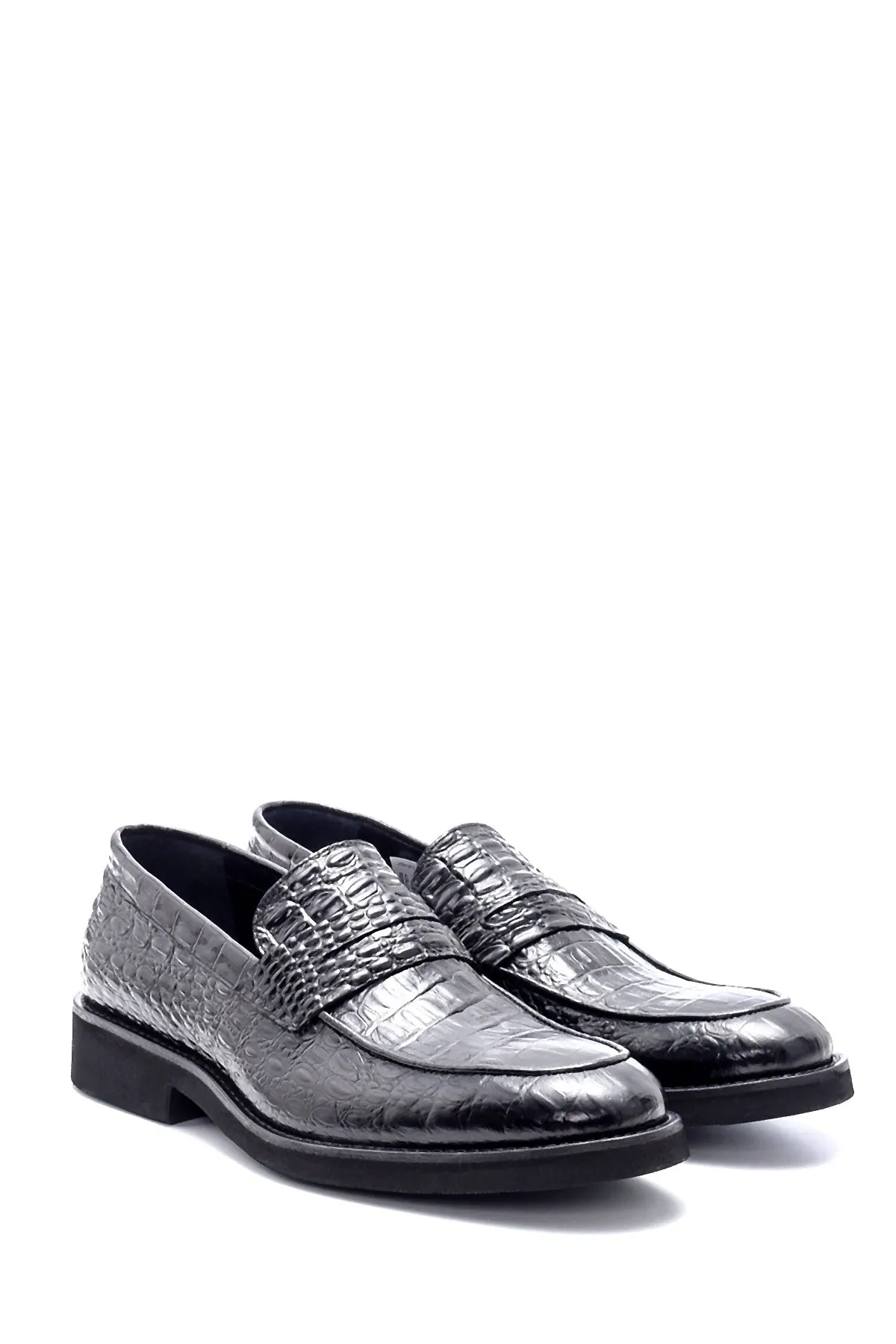 Erkek Deri Kroko Desen Klasik Loafer