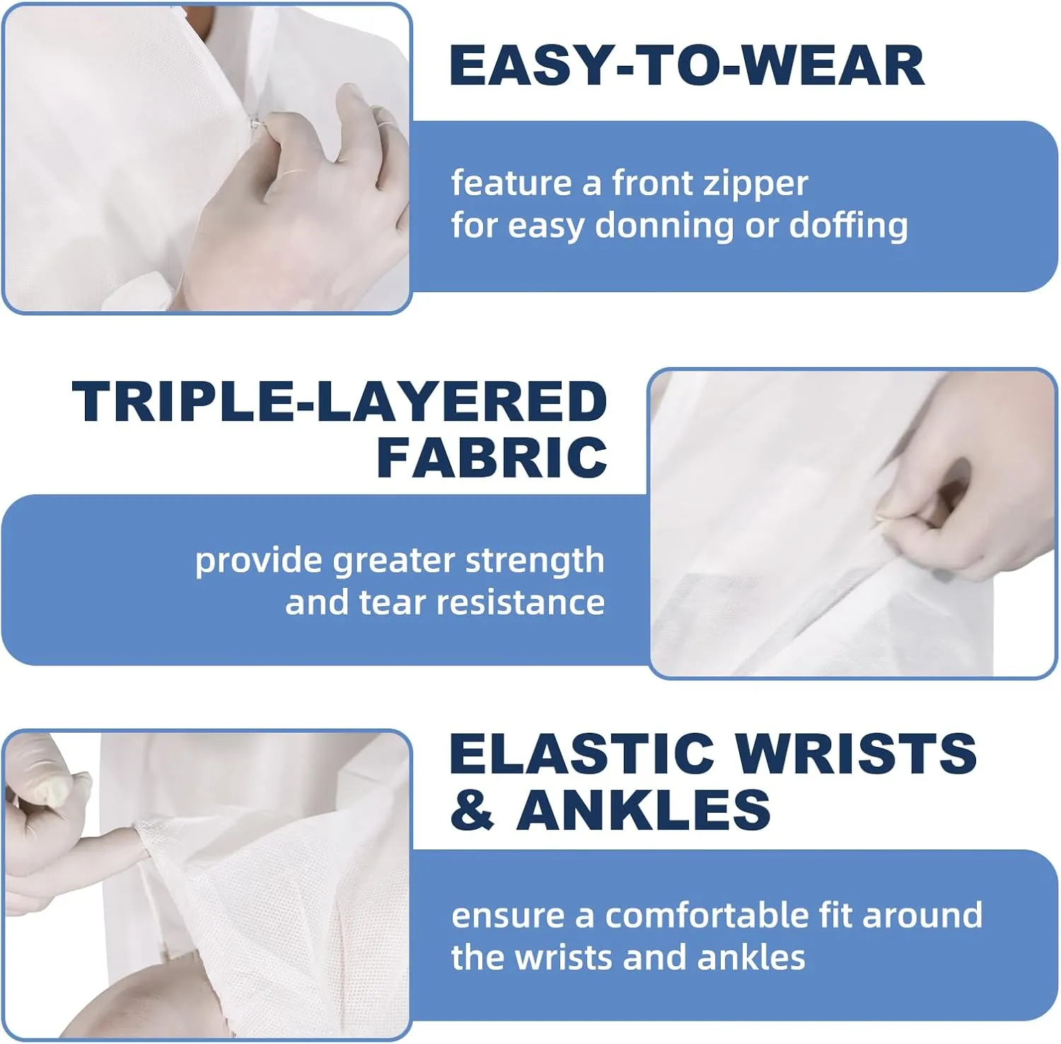 ETERNA Hazmat Suits- 5 Pack Disposable Protective Coveralls with Hood, Zipper, Elastic Wrists, Shoe Covers for Men & Women, Shield from Dirt, Dust, Paint (White, X-Large)