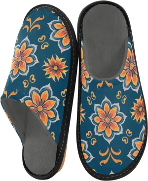 Ethnic Flowers Pattern House Slippers, Non Slip Slippers for Women Men Warm Slippers House Shoes Indoor Outdoor Slippers