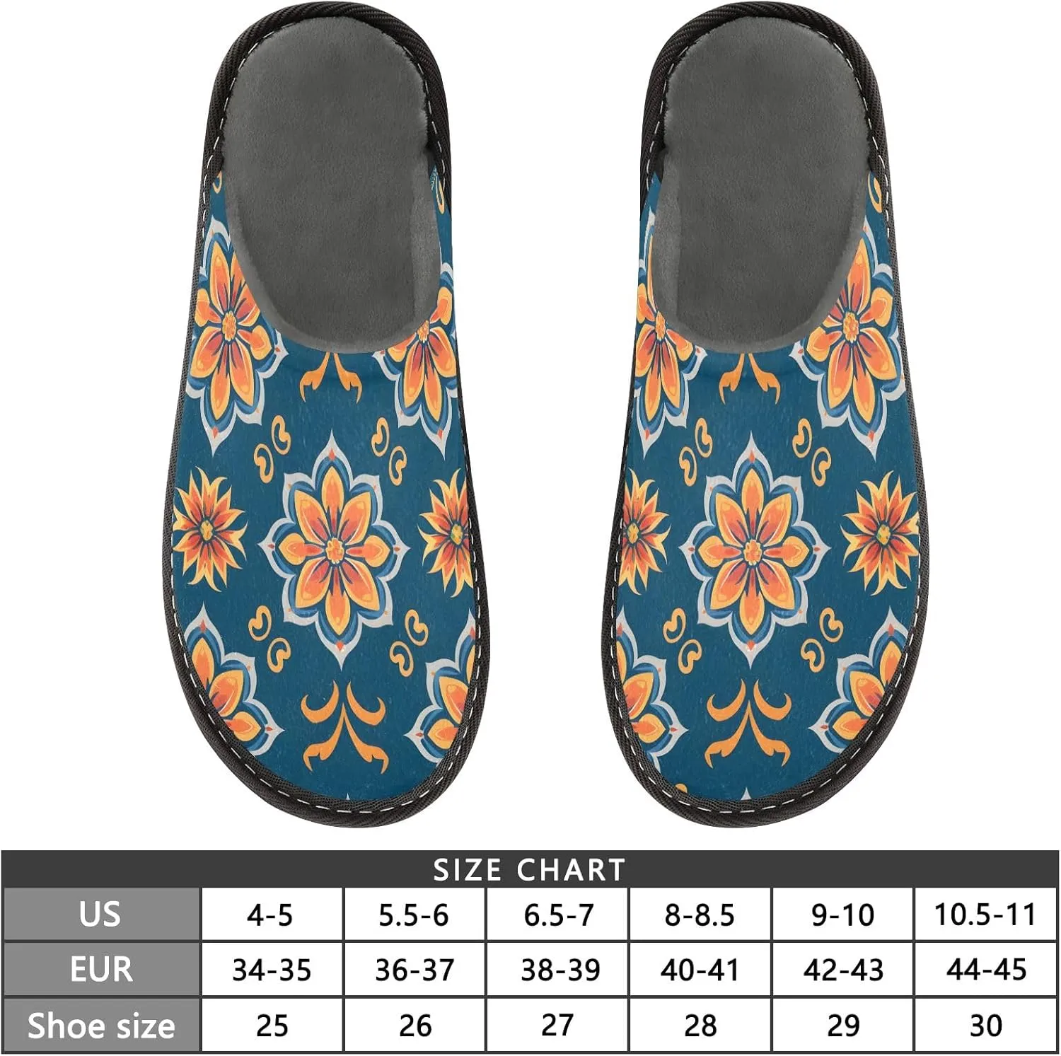 Ethnic Flowers Pattern House Slippers, Non Slip Slippers for Women Men Warm Slippers House Shoes Indoor Outdoor Slippers