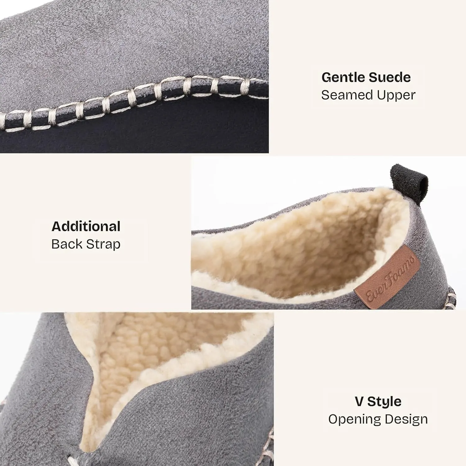 EverFoams Men's Moccasin Slippers Memory Foam Indoor/Outdoor Warm Suede House Shoes with Fuzzy Sherpa Lining