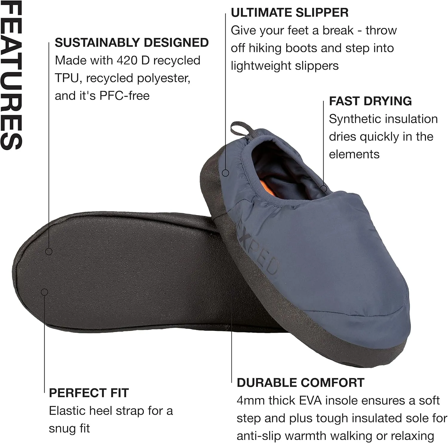 Exped Camp Slipper - Warm Comfortable & Lightweight Durable Camping Slippers, Unisex (S, M, L, XL)