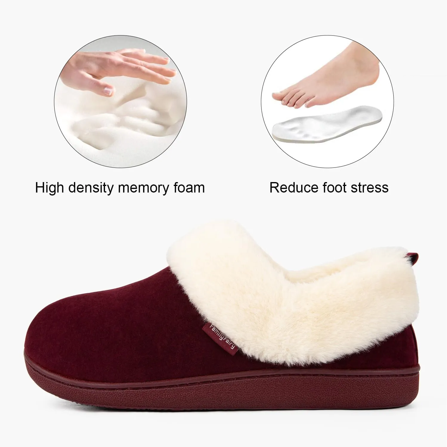 FamilyFairy Women Memory Foam Bootie Slippers, Warm Cozy Micro Suede Slipper Boots with Fuzzy Plush Lining and Collar, Winter Non Slip House Shoes for Indoor Outdoor
