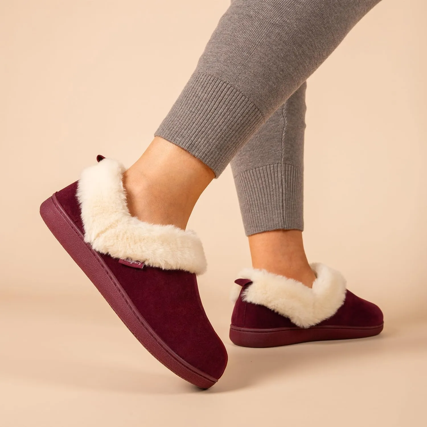 FamilyFairy Women Memory Foam Bootie Slippers, Warm Cozy Micro Suede Slipper Boots with Fuzzy Plush Lining and Collar, Winter Non Slip House Shoes for Indoor Outdoor