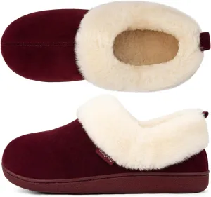 FamilyFairy Women Memory Foam Bootie Slippers, Warm Cozy Micro Suede Slipper Boots with Fuzzy Plush Lining and Collar, Winter Non Slip House Shoes for Indoor Outdoor