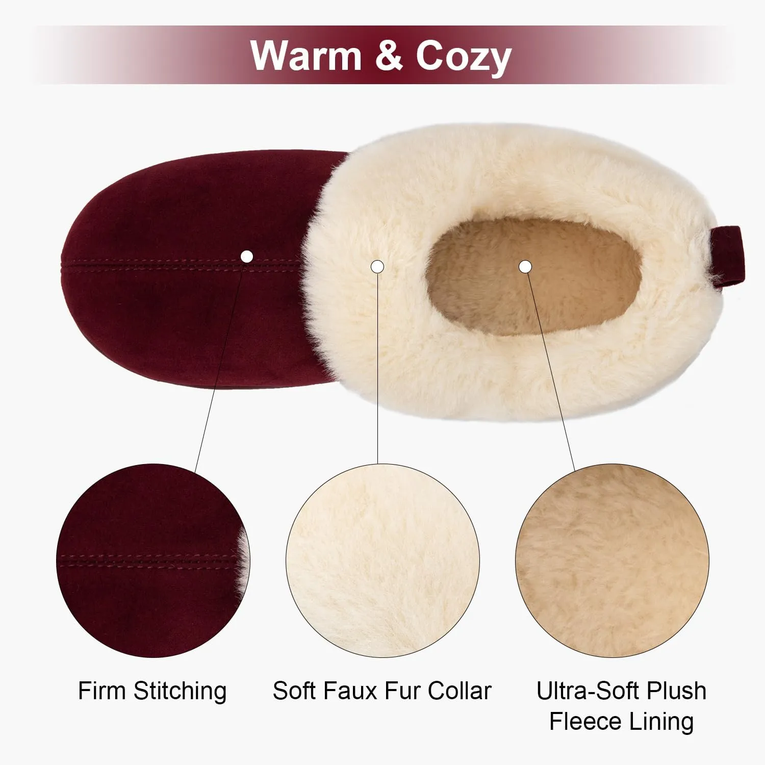 FamilyFairy Women Memory Foam Bootie Slippers, Warm Cozy Micro Suede Slipper Boots with Fuzzy Plush Lining and Collar, Winter Non Slip House Shoes for Indoor Outdoor
