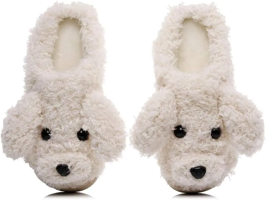 FAYUEKEY Cut Puppy Teddy Animal Slippers For Women Men Girls Winter Warm Memory Foam Cotton Home Soft Plush Fur Shoes Indoor Outdoor