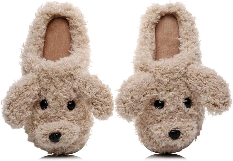 FAYUEKEY Cut Puppy Teddy Animal Slippers For Women Men Girls Winter Warm Memory Foam Cotton Home Soft Plush Fur Shoes Indoor Outdoor