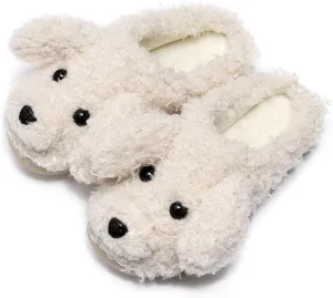 FAYUEKEY Cut Puppy Teddy Animal Slippers For Women Men Girls Winter Warm Memory Foam Cotton Home Soft Plush Fur Shoes Indoor Outdoor