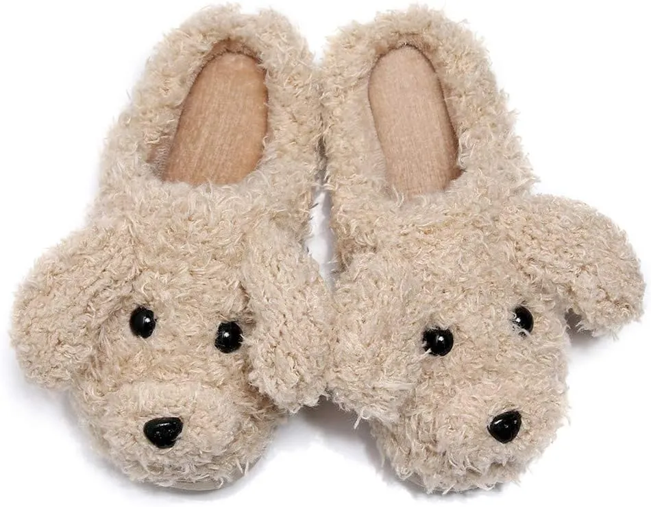 FAYUEKEY Cut Puppy Teddy Animal Slippers For Women Men Girls Winter Warm Memory Foam Cotton Home Soft Plush Fur Shoes Indoor Outdoor