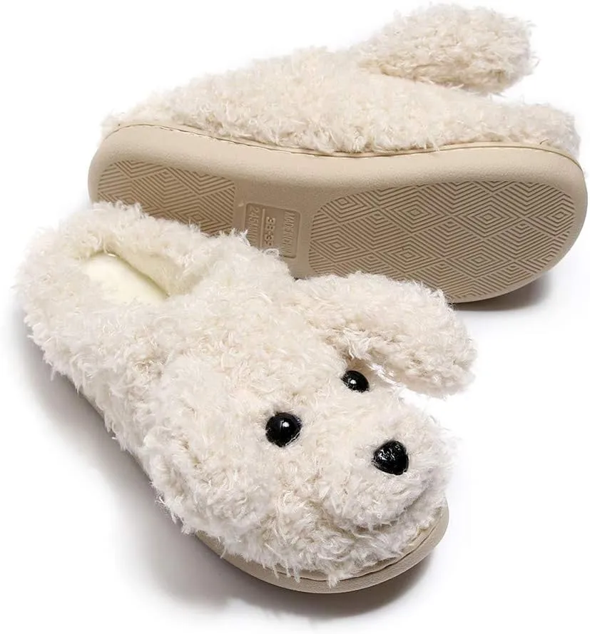 FAYUEKEY Cut Puppy Teddy Animal Slippers For Women Men Girls Winter Warm Memory Foam Cotton Home Soft Plush Fur Shoes Indoor Outdoor